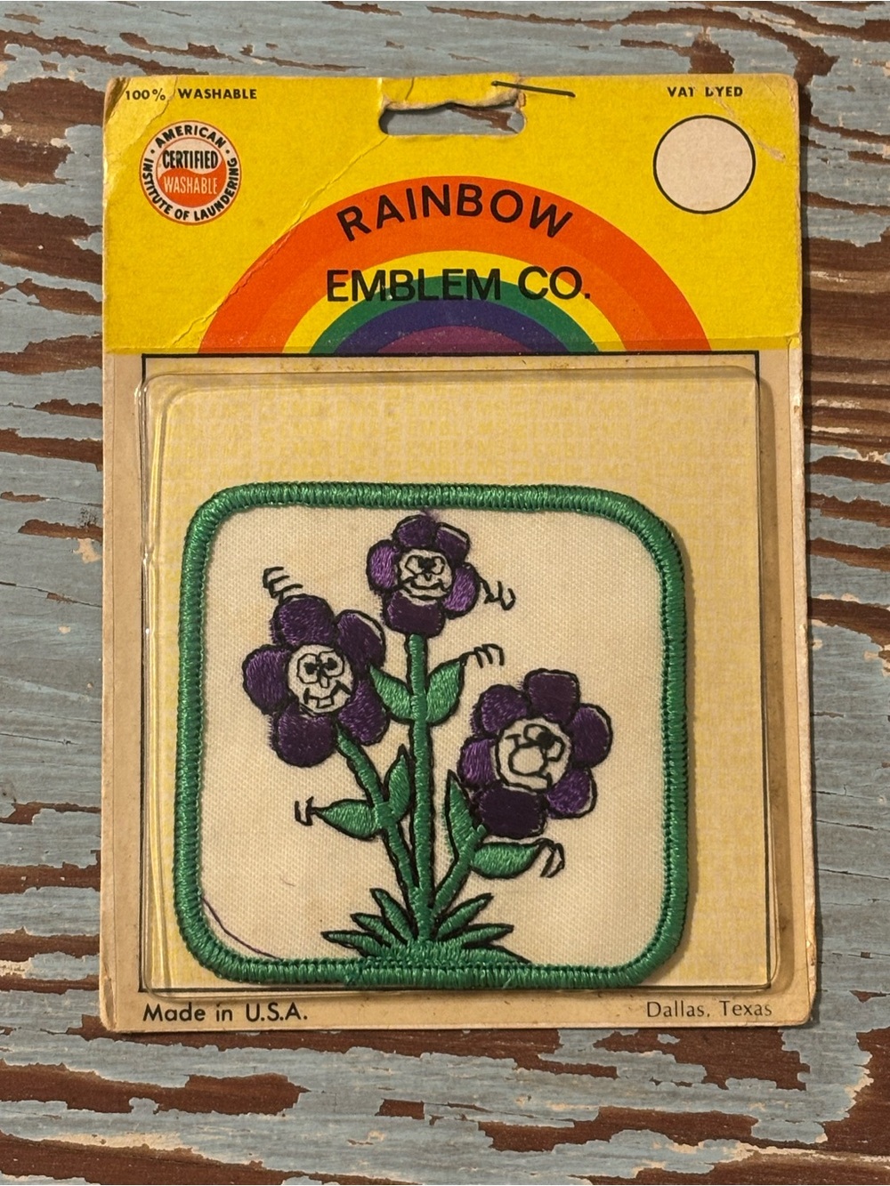 VINTAGE 1970’s Green-Edged Purple Floral Embroidered Patch